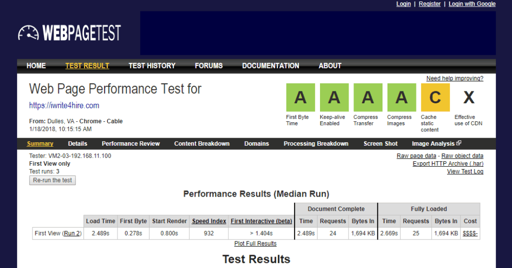 page load speeds